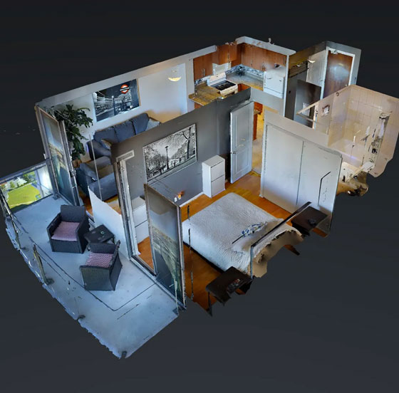 Example of dollhouse view in immersive virtual tour.